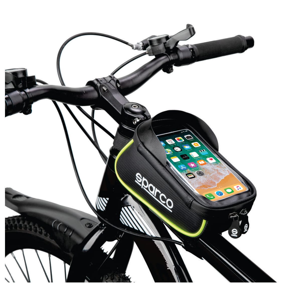 Porta celular y bolsa Sparco SE104BL, montado en la bicicleta