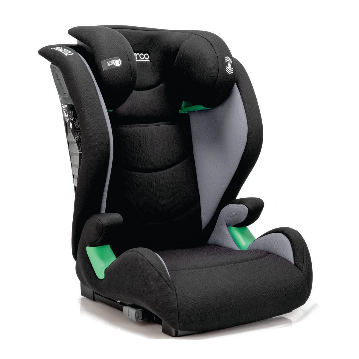 Asiento elevador Sparco SK2000i gris, vista tres cuartos, otro ángulo