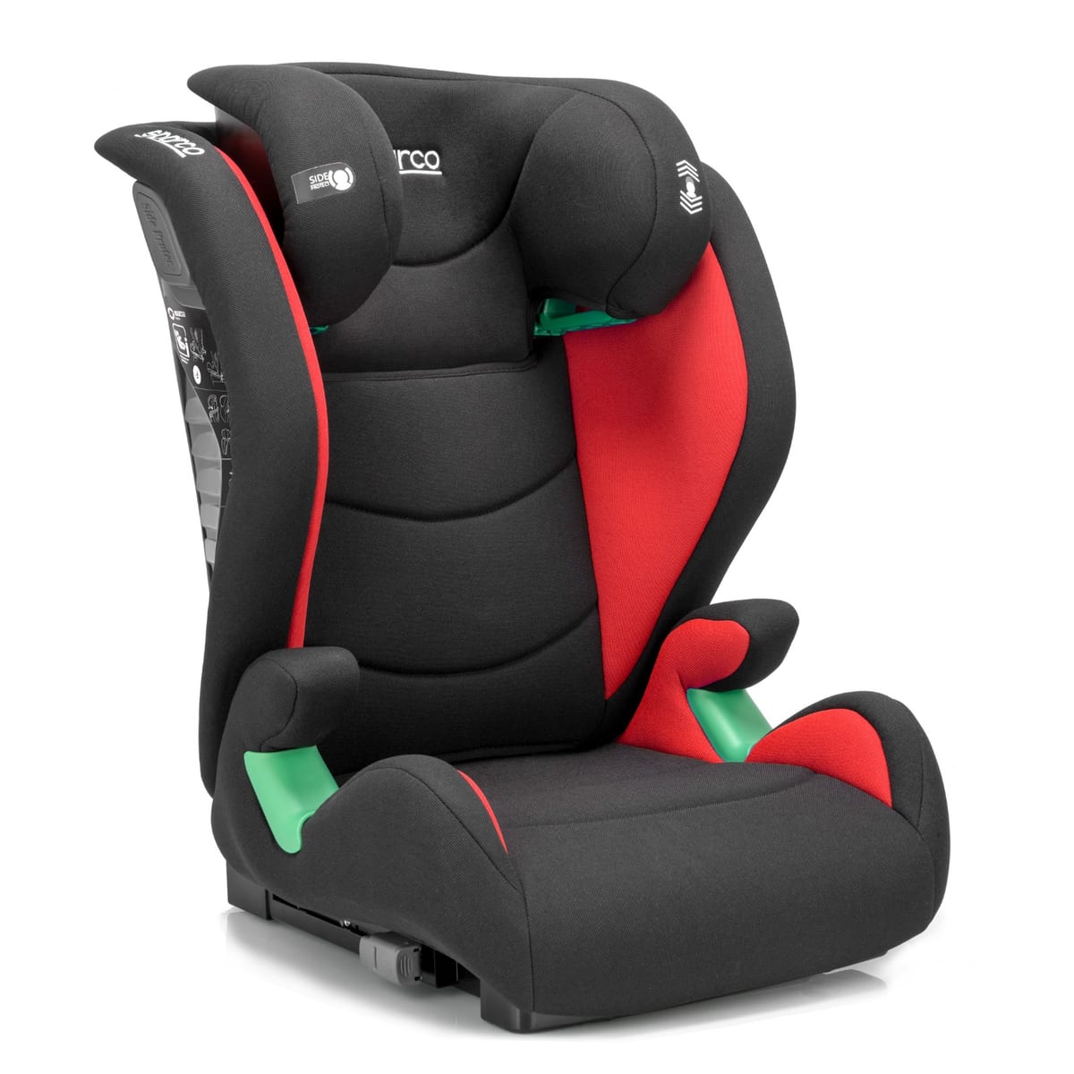 Asiento elevador Sparco SK2000i rojo, vista tres cuartos, otro ángulo