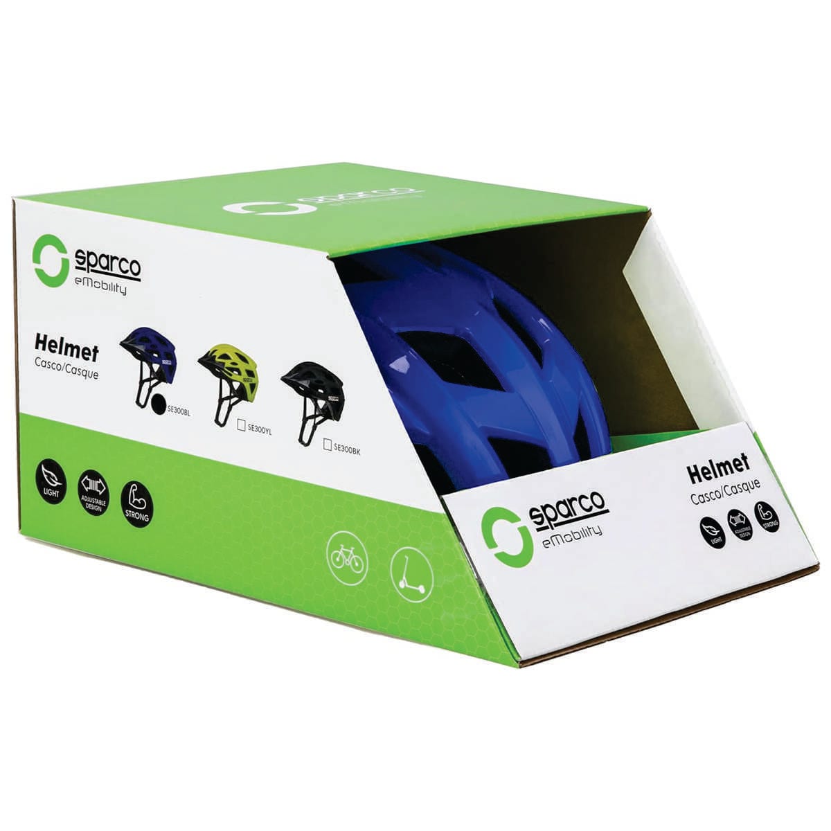 Casco Sparco SE300 azul, empaque, vista lateral