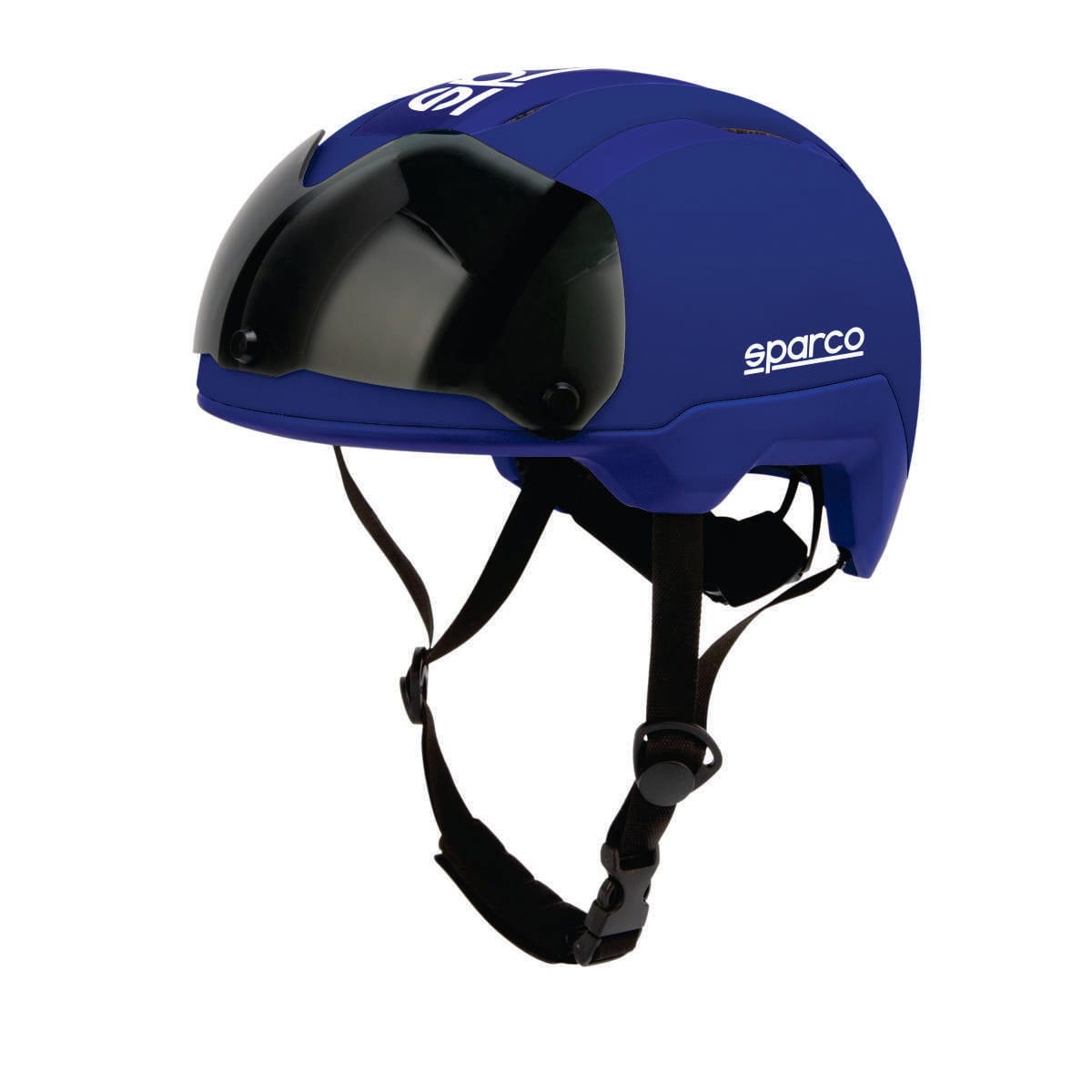 Casco urbano Sparco con visera, azul, vista tres cuartos