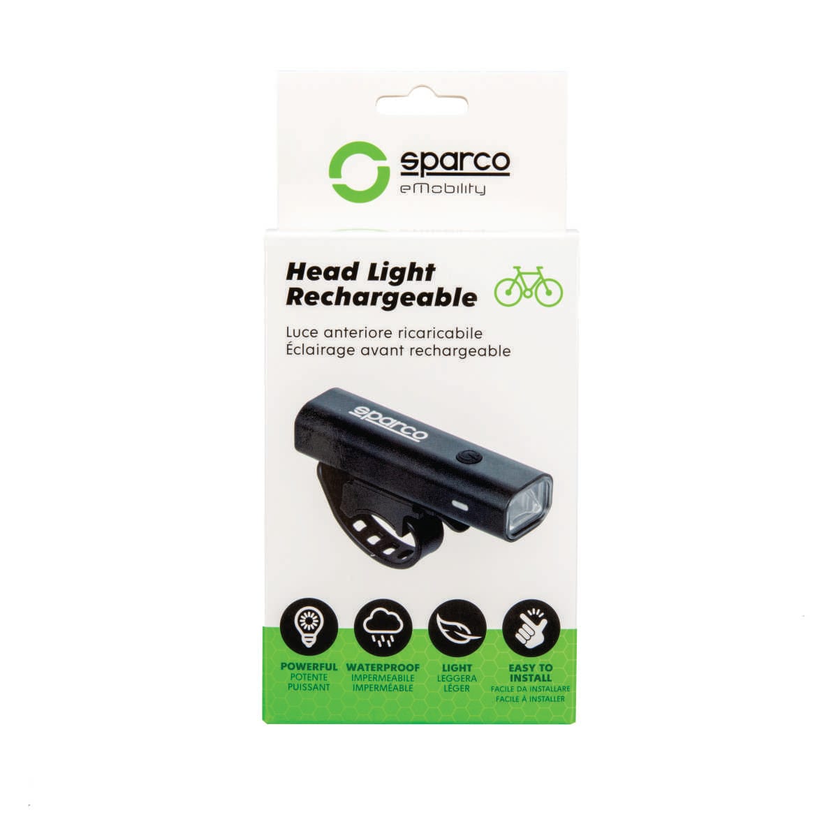 Luz delantera recargable Sparco SE700 de 400 lúmenes, empaque