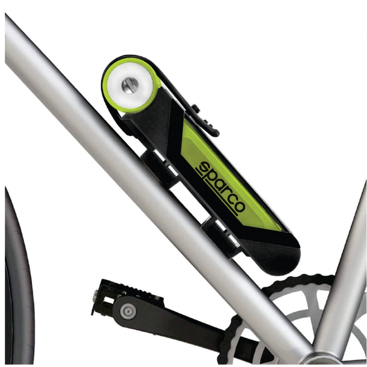 Candado plegable Sparco SE805 amarillo, montado en la bicicleta