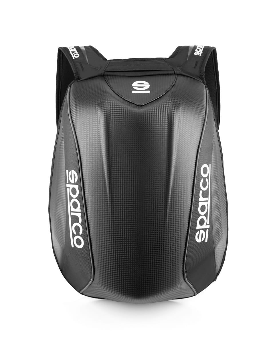 Mochila Sparco SPG305 de fibra de carbono, vista tres cuartos